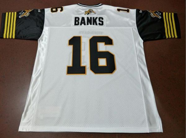 

пользовательские мужчины молодежных женщины vintage hamilton tiger-cats # 16 brandon банка футбол джерси размера s-5xl или пользовательский, Black