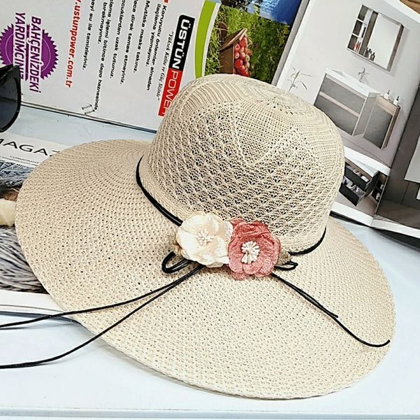 

summer korean style big edge pin straw toque pin female casual all-match travel straw sun hat female sun hat, Blue;gray