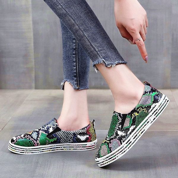 

hkxn women casual sneakers snake printing pu vulcanized shoes female flat shoes fashion 2020 new woman walking footwear t, Black