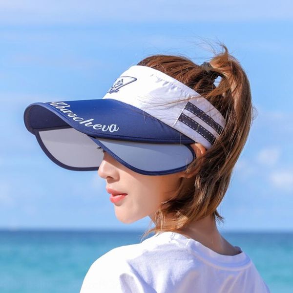 

new sun sun summer korean style empty outdoor fishing sunscreen hat retractable sunshade female hat cap cap, Blue;gray