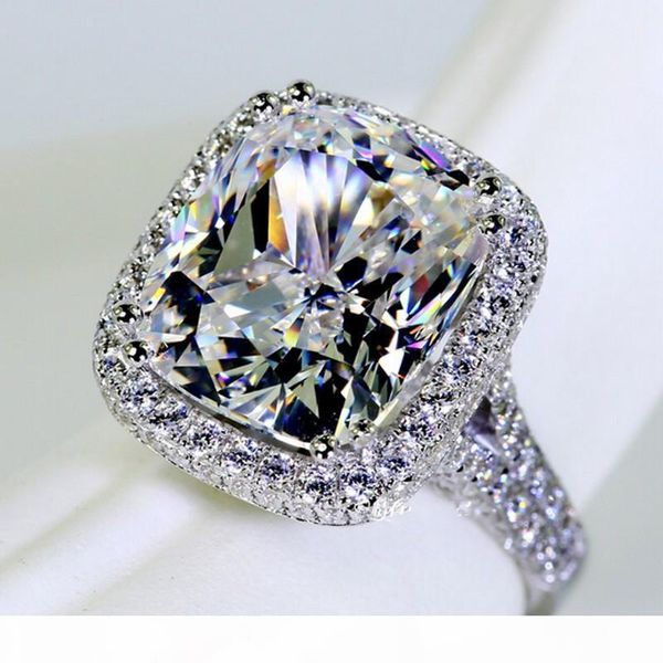 

Fashion Jewelry fashion ring cushion cut 10ct Gem 5A Zircon stone 14KT White Gold filled Women Engagement Wedding Band Ring