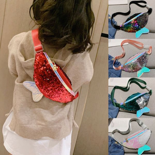 

2020 new kids girls fashion sequin waist bag glitter mermaid single shoulder chest bag mobile coin purse