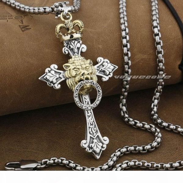 

linsion rasta gold crown lion cross 925 sterling silver mens biker pendant 9f023 stainless steel necklace 24 inches