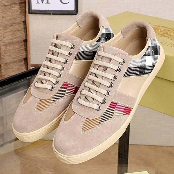 

vintage check and leather sneakers new arrival mens shoes breathable lace -up shoes fashion low sports men shoes drop ship, Black