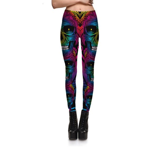 

women print fitness leggings colorful skull digital printing pants trousers size striped s 4xl, Black