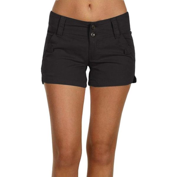 

chamsgend summer solid color casual slim stretch large size button shorts women's slim casual fashion comfortable shorts, White;black