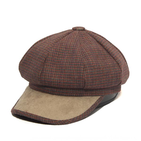 

new beret octagonal hat ladies octagonal hat beret scottish plaid woolen cap slim upscale fashion all-match, Blue;gray