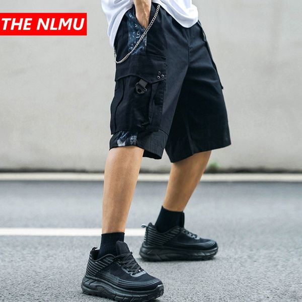 

men's shorts men hip hop joggers streetwear 2021 harajuku cargo patchwork design black baggy short pant wq005, White;black