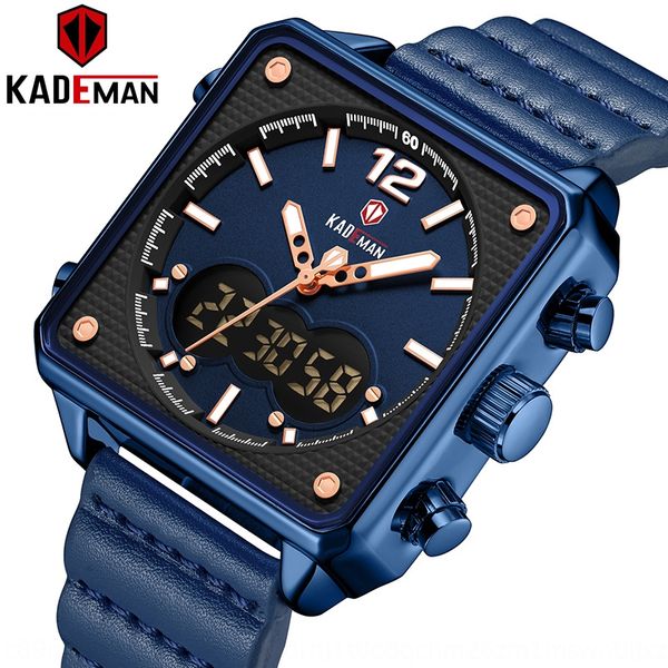 

b9l5y kademan k9038 new square men's dual-movement multifunctional sports wrist waterproof belt kademan k9038 new square men's dua, Blue