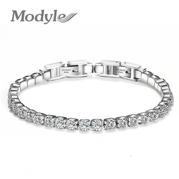 

modyle 316l stainless steel sparkly cubic zircon tennis link bracelets for men and women gifts, Black
