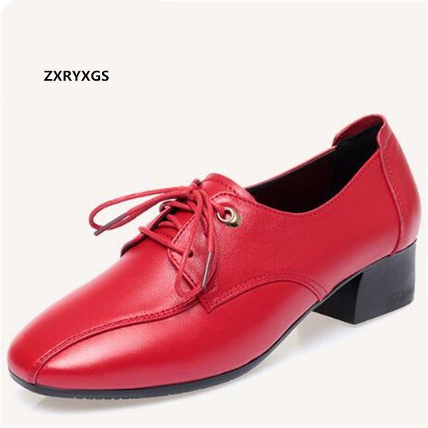 

promotion 2020 new autumn lace-up genuine leather shoes elegant temperament thick heels large size plus velvet warm winter shoes, Black
