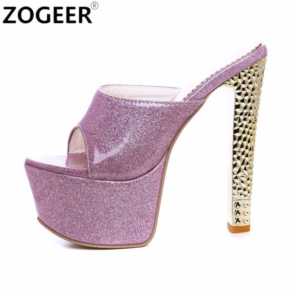 

mules shoes women 16cm extreme high heels slippers and sandals luxury platform summer shoes woman flip flops large size, Black