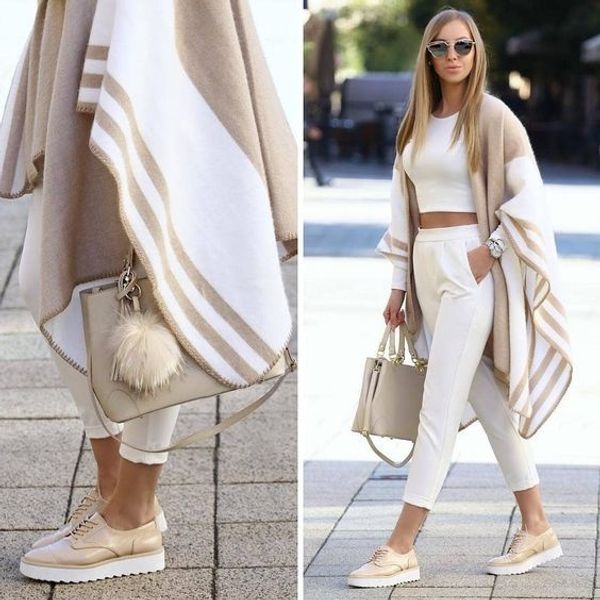 

knitted split-fork cloak jacquard shawl woven jacquard horizontal strip ins cashmere split-fork cloak shawl beige coat factory, Blue;gray