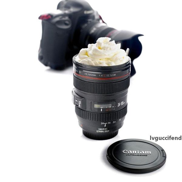 

2020 new coffee lens emulation camera mug beer mug wine with lid black plastic cup caniam logo mugs cafe 400ml t200525