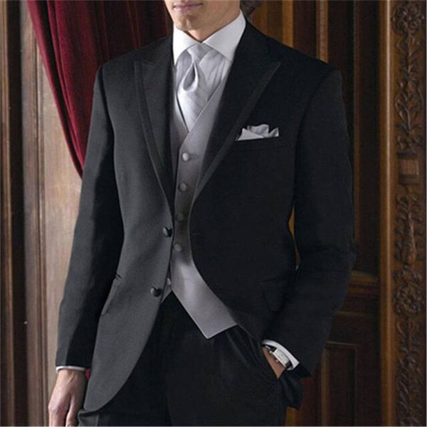 

bridegroom slim fit black mens suits 3 pieces(jacket+pants+vest+tie) peaked lapel wedding wear groom tuxedos, White;black