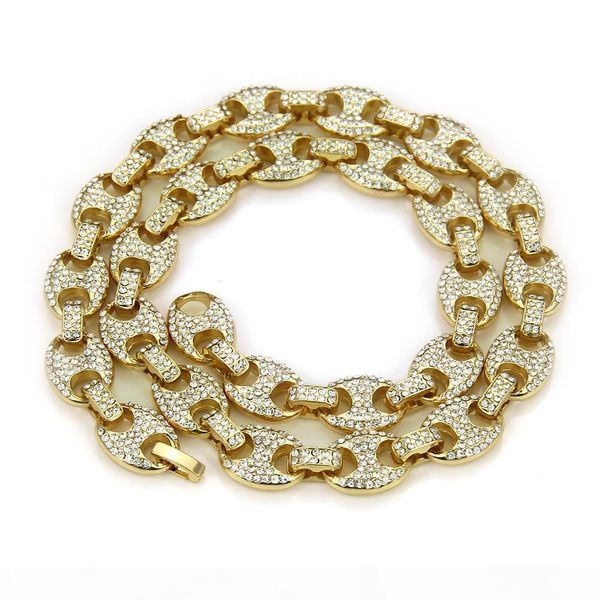 

hip hop 12mm gold silver color plated iced out puff marine anchpr chain link bling necklace for men