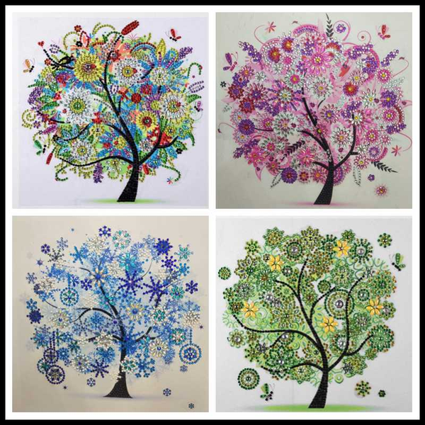 

paintings 5d diy diamond embroidery four seasons flower tree special shape painting rhinestone crystal decoration