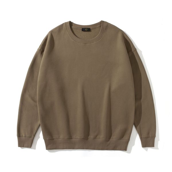 

hoodie men's fleece sweatshirt men's autumn and winter plus velvet solid color loose shoulder round neck trendy hoodies, Black