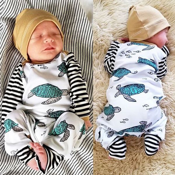 

newborn2020 infant baby boy girl tortoise striped romper jumpsuit hat clothes set turtle printed harness jumpsuit, Blue