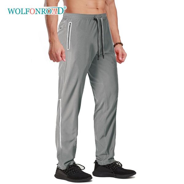 

wolfonroad reflective strip men's lightweight quick drying casual pants joggers sweatpants gym workout pants hiking trousers man, Black;green