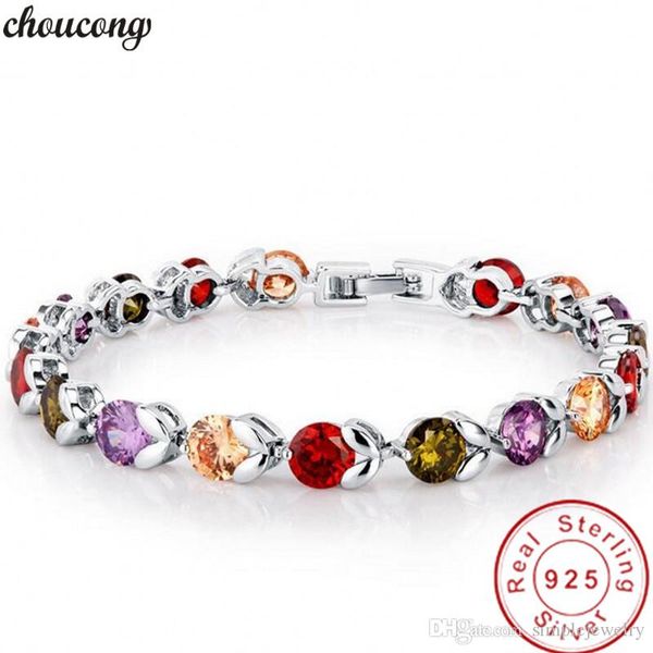 

choucong luxury bracelet real 925 sterling silver mutil color cz stone party wedding bracelets for women bridal fashion jewerly, Golden;silver