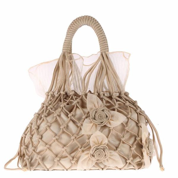 

2020 new silk hollow out evening bags handmade flowers kont shoulder bags for girls lace wedding tote drop shipping mn1472
