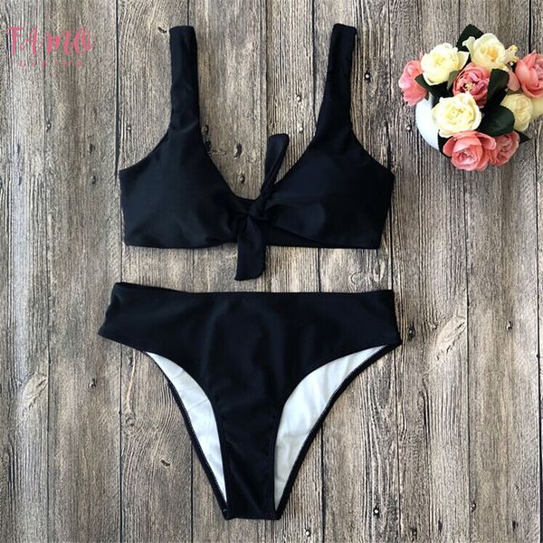 

swimwear women bikini high waist swimwear solid swimsuit beachwear biquinis feminino 2020 monokini women bikini set bathing suit, White;black