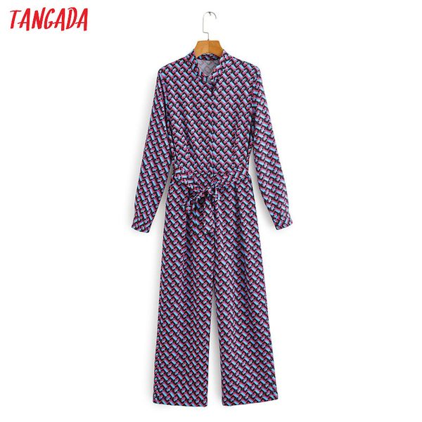

tangada women china print long jumpsuit with slash long sleeve 2020 spring female elegant jumpsuit 1f70, Black;white