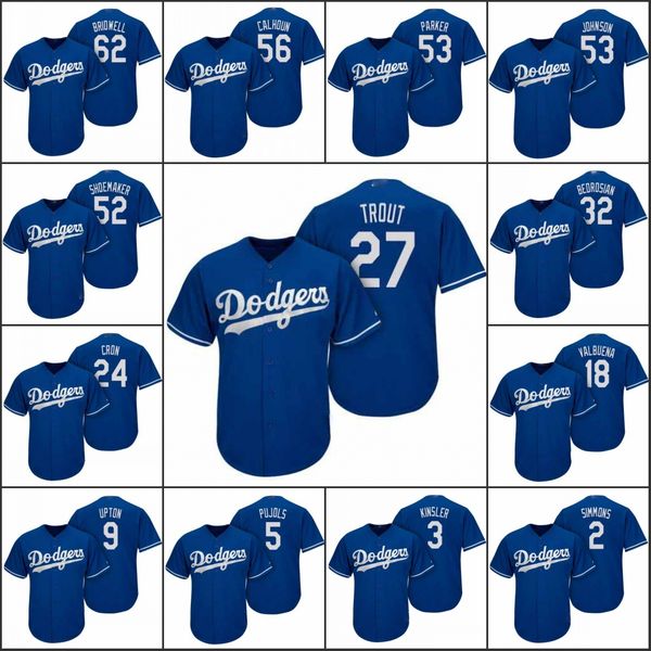 

лос-анджелес dodgers # 27 майк форель 62 parker бридвелл 2 andrelton симмонс мужчины женщины молодежь majestic royal игрока охладить base-дж, Black