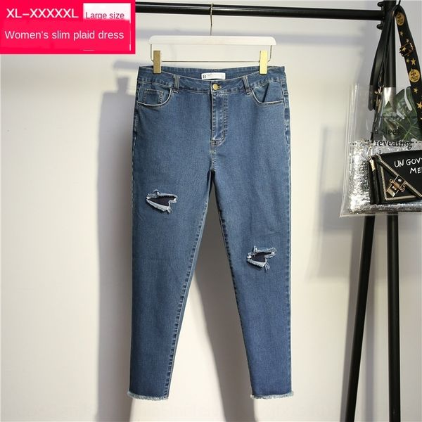

men slimming large size women's 2020 new 200 jin plus fat plus size stretch ripped jeans jeans clothing clothing for women, Blue