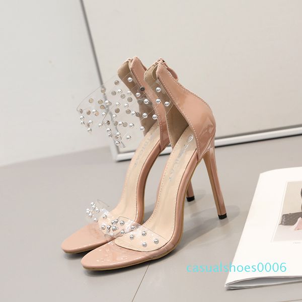 

stiletto women's summer new sandals fashion roman shoes pearl european and american word buckle transparent high heels c06, Black