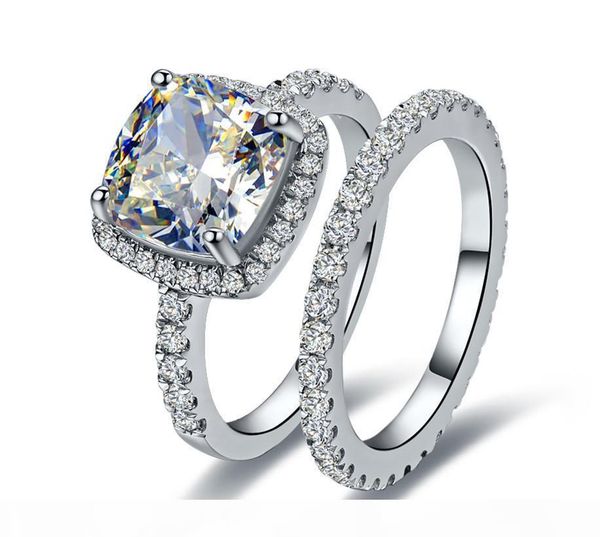 

trs008 luxury качество nscd синтетический gem 3 карат подушка cut обручальное обручальное кольцо для женщин, свадебный набор c19041704, Slivery;golden
