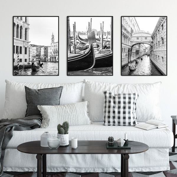 

black white venice street architecture pgraphy posters italy wall art canvas painting prints travel poster living room decor