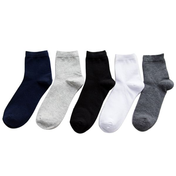 

1 pair men solid color socks mid casual male cotton thin crew socks, Black