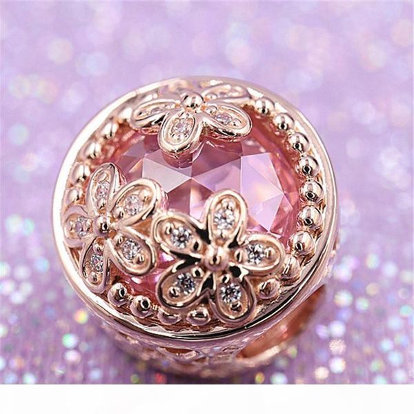 

2020 spring s925 sterling silver sparkling pink daisy flower charm bead with cz fits european pandora jewelry bracelets necklaces & pendants, Black