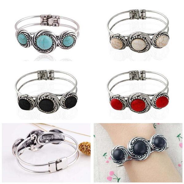 

dhl epacket ship popular bohemian retro style turquoise imitation thai silver bracelet djfb271 charm bracelets jewelry, Black
