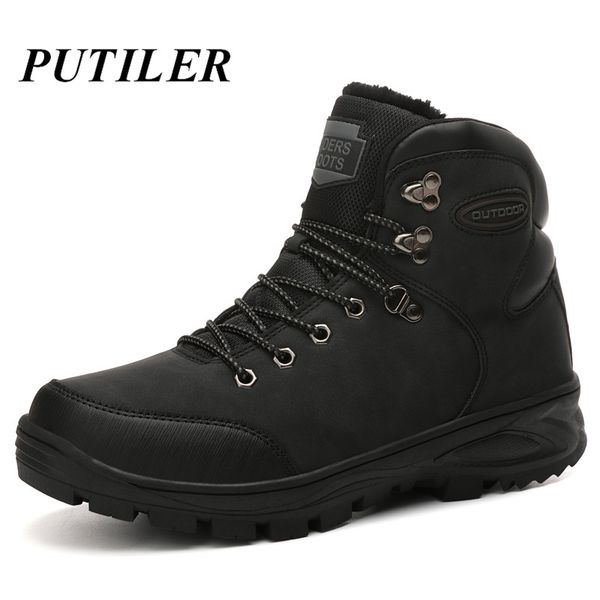 

2020 winter ankle boots men warm snow boots men winter leather work shoes waterproof botas, Black