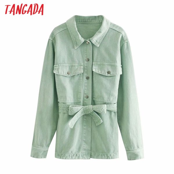 

tangada 2020 autumn women light green denim jacket coat with slash 95 cotton ladies oversize boy friend coat 4m220, Black;brown