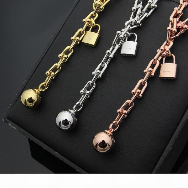

t letter u-shaped chain necklace lock steel ball necklace 18k rose gold foreign trade ladies necklace, Silver