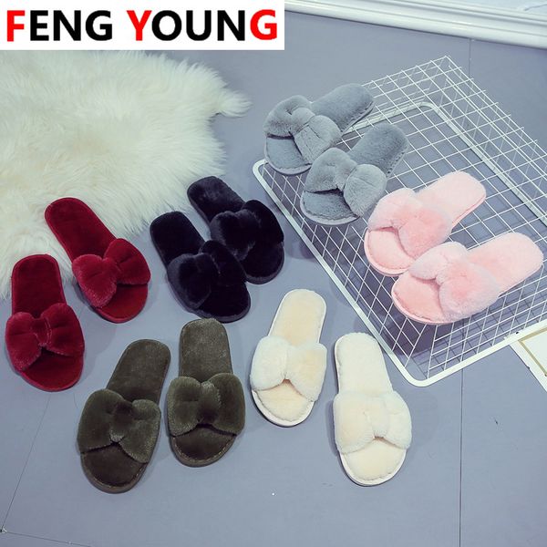 

2020 winter woman slippers fluffy faux fur sandals cute plush flip flops women cross transparent slides lady outdoor flat shoes, Black