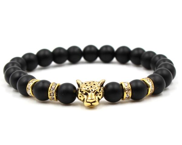 

natural stone black beads leopard strand bracelet men jewelry animal bangles homme femme chain ethnic handmade accessories wholesale price