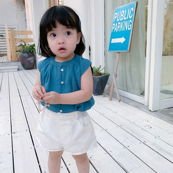 

a mu monkey clothing 2019 korean summer new versatile baby clothing children's children's solid color sleeveless cotton shirt, White;black