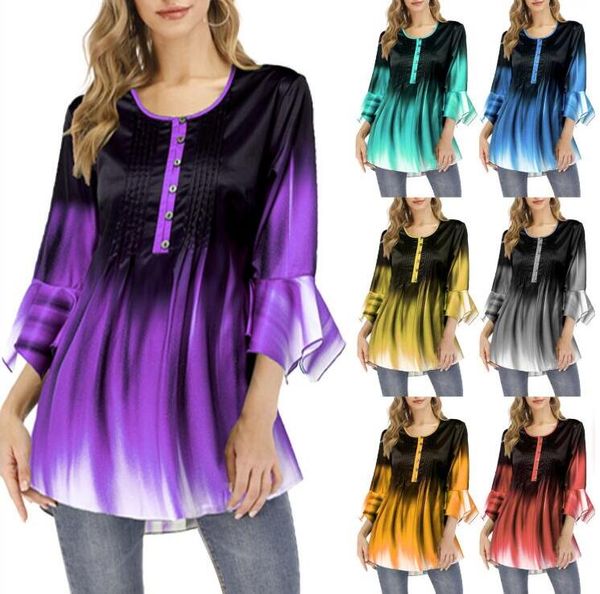 

women clothes blouses 2020 new gradient t-shirt boutique fashion women's petal long sleeve plus size t-shirt 7 color s-5xl cz708, White