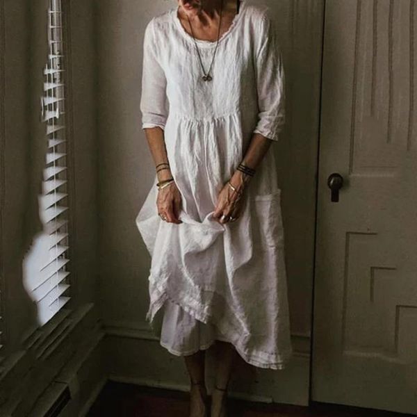 

womens cotton linen boho dress 2020 bohemian summer spring solid simple women plus size long maxi casual dresses vestidos white, Black;gray
