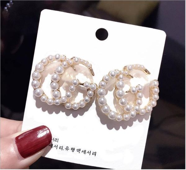 

korean personalized pearl earrings fashion letter trend japanese and korean european and american earrings, Golden;silver