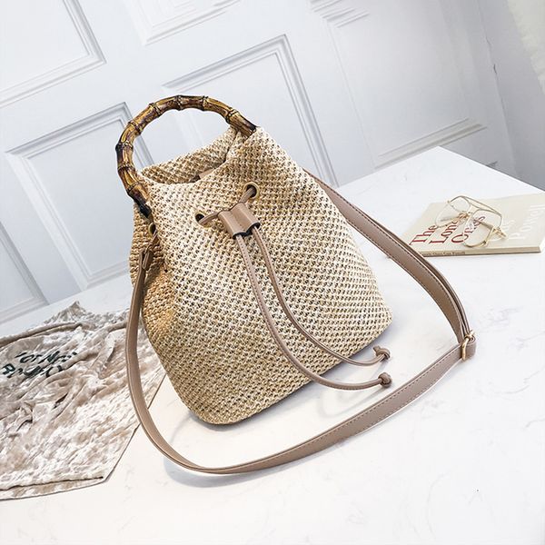 

zipper drawstring womens straw bucket bag summer woven shoulder bags shopping purse beach handbag straw handbags travel bag