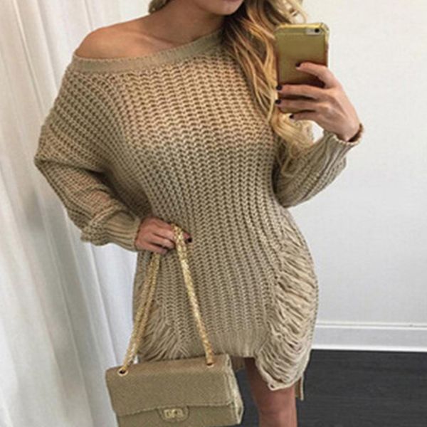 

women ripped out holes sweater and pullover irregular oversized lady tricot knitwear sweater dress vestido, White;black