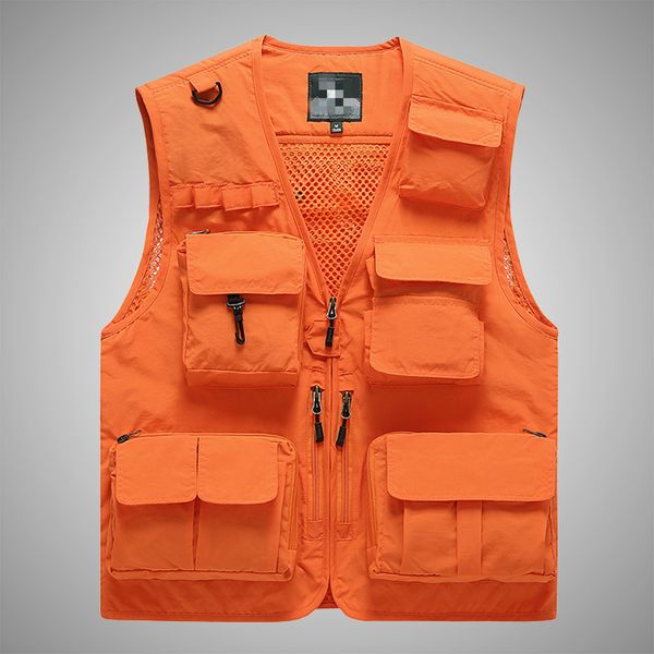 

summer v-neck men tactical utility vest orange safety vest outdoor sleeveless hunting fishing male casual sportswear 7xl, Black;white