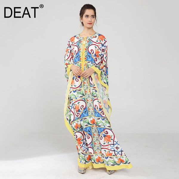 

deat] 2020 floor length seven sleeve multicolor floral print casual loose bow tie elegant thin summer fashion dress women ar699, Black;gray