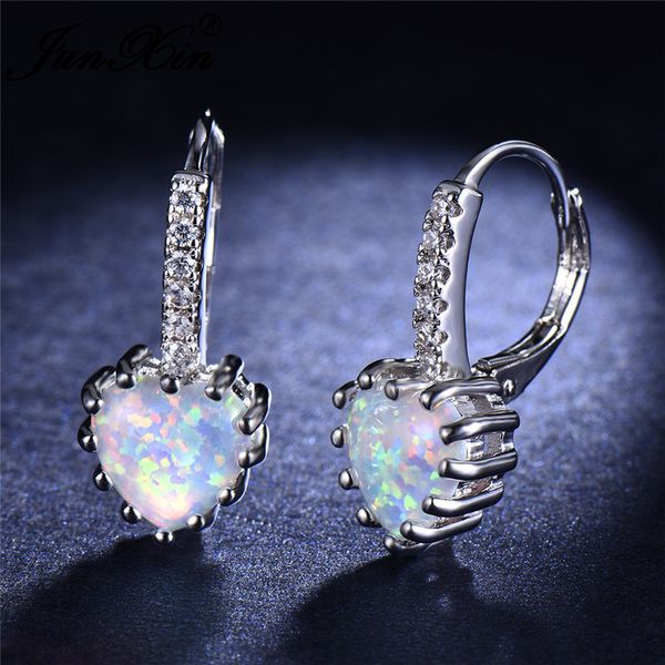 

junxin mystical fire stone heart hoop earrings for women 925 silver rose gold filled big white blue fire opal earrings female cz, Golden